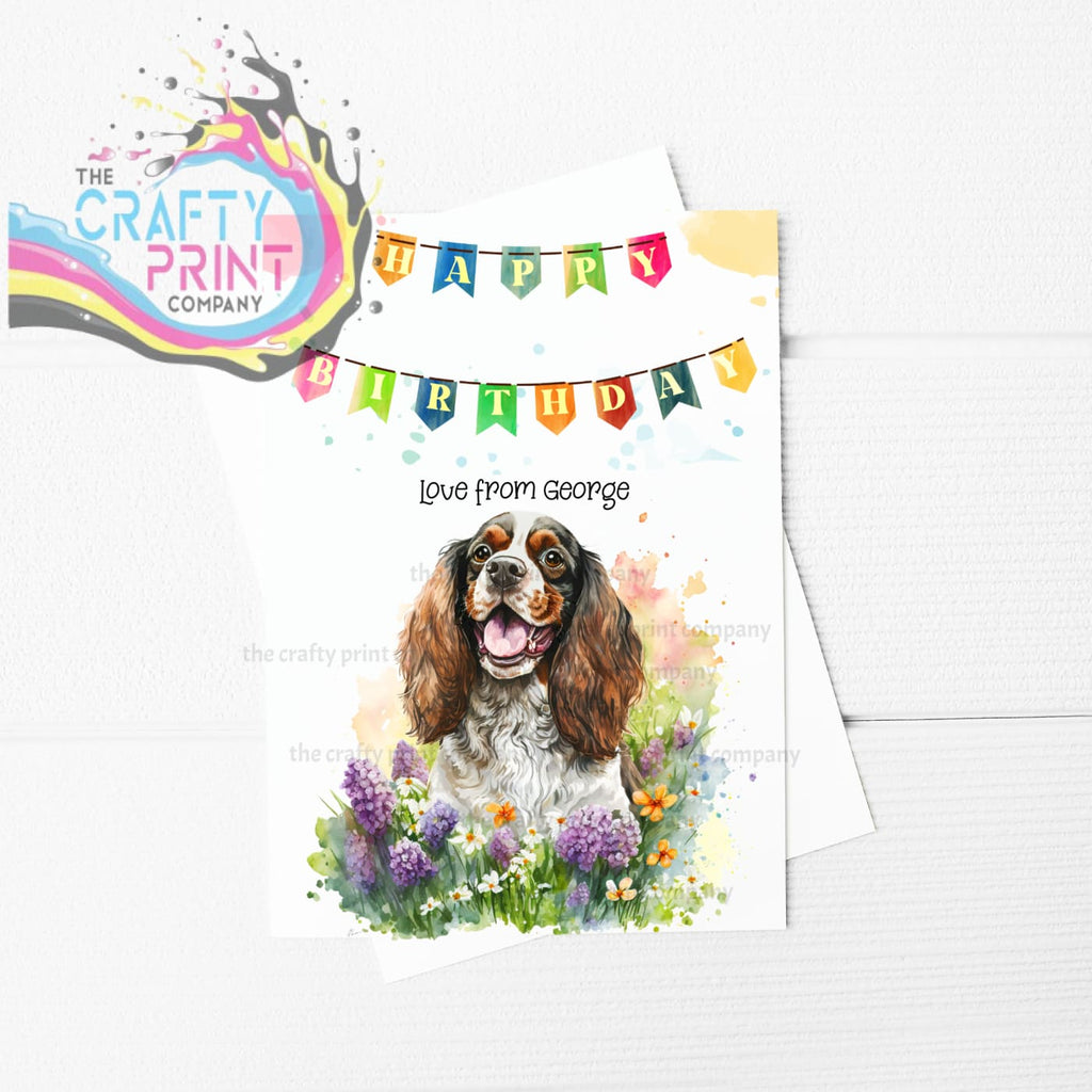 Happy Birthday Bunting Springer Spaniel Flowers A5 Card -