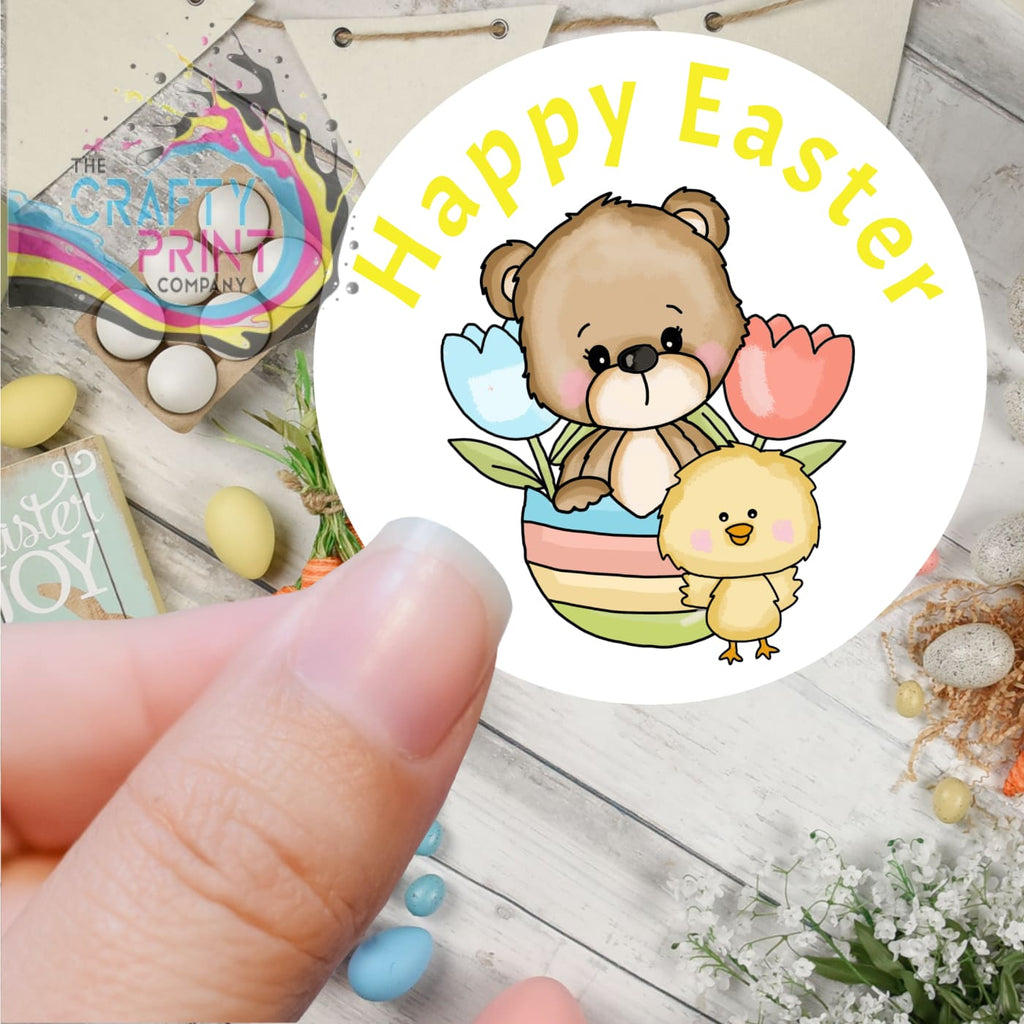 Happy Easter Bear Chick Printed Sticker - Decorative