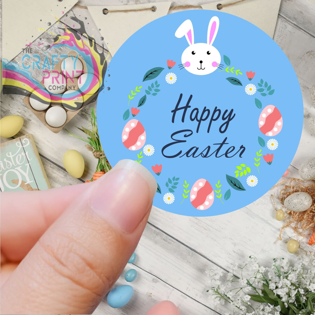 Happy Easter Blue Bunny Printed Sticker - Decorative