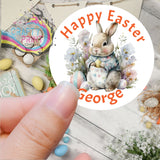 Happy Easter Personalised Bunny Flowers Printed Sticker