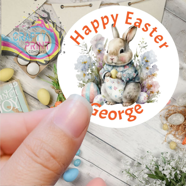 Happy Easter Personalised Bunny Flowers Printed Sticker