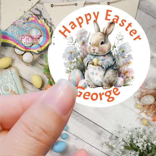 Happy Easter Personalised Bunny Flowers Printed Sticker -