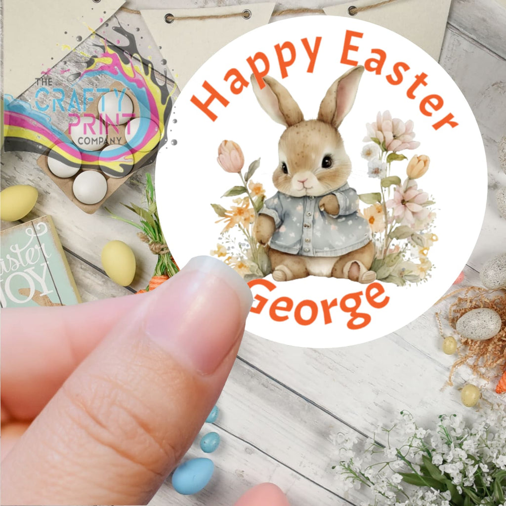 Happy Easter Personalised Bunny Flowers Printed Sticker