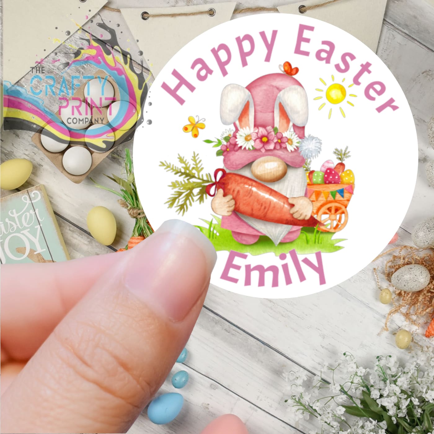 Happy Easter Personalised Gonk Printed Sticker - X Small