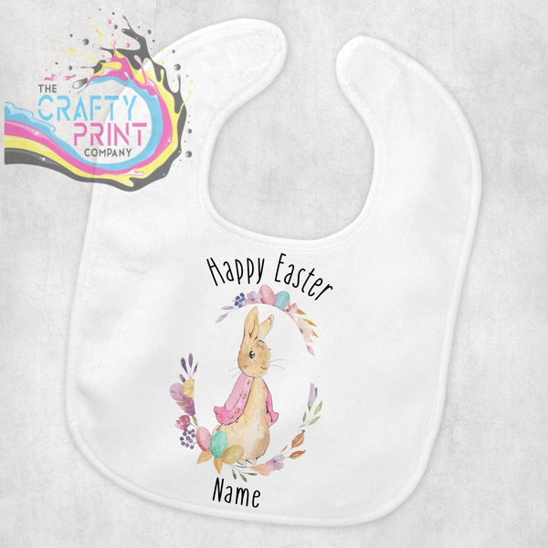 Happy Easter Peter Rabbit Personalised Baby Bib - Pink Coat