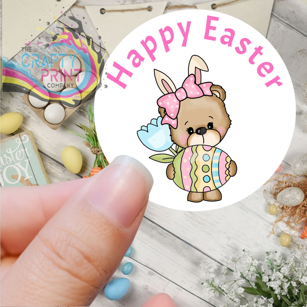Happy Easter Pink Bear Printed Sticker - Decorative Stickers