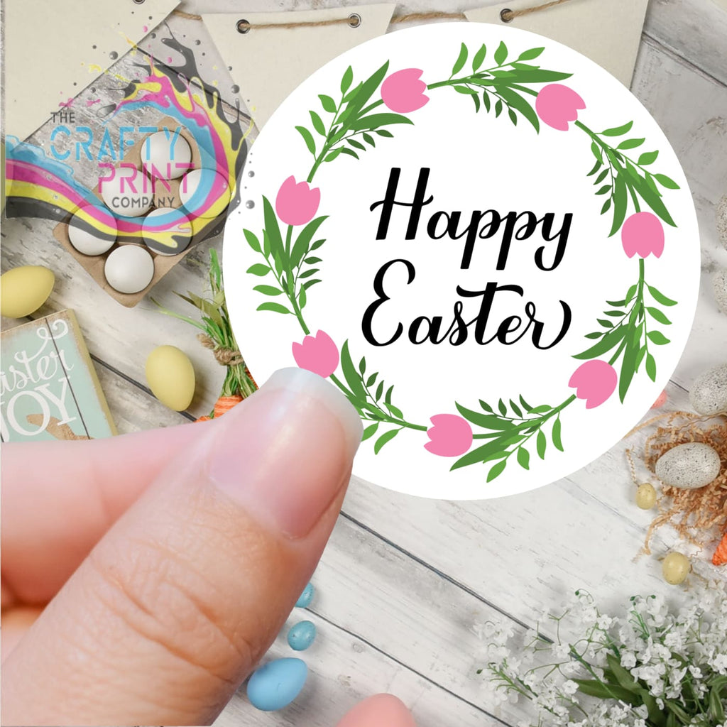 Happy Easter Tulips Printed Sticker - Decorative Stickers