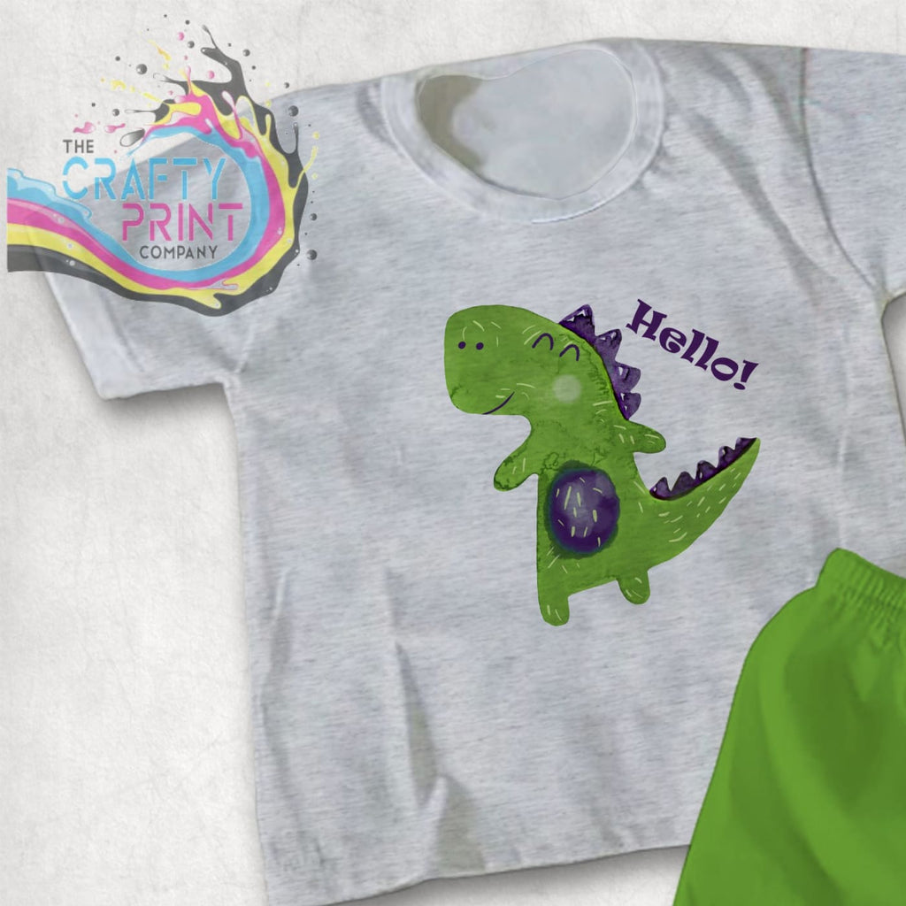 Hello Dinosaur Children’s T-shirt - Grey - Shirts & Tops