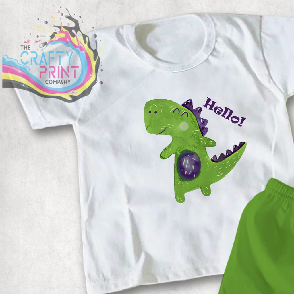 Hello Dinosaur Children’s T-shirt - White - Shirts & Tops