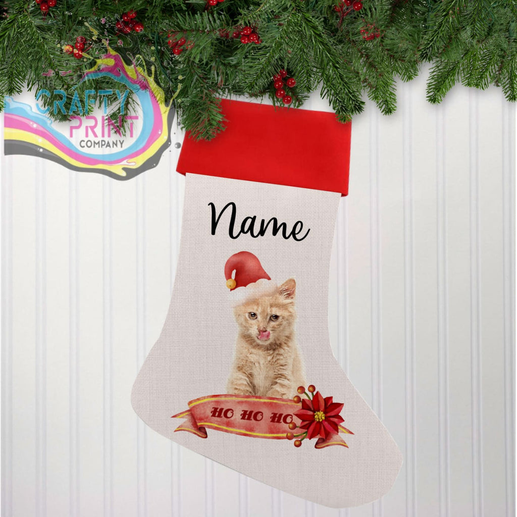 Ho Kitten Personalised Linen Christmas Stocking - Holiday
