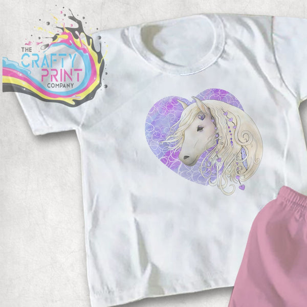 Horse with Heart Children’s T-shirt - Cream Purple