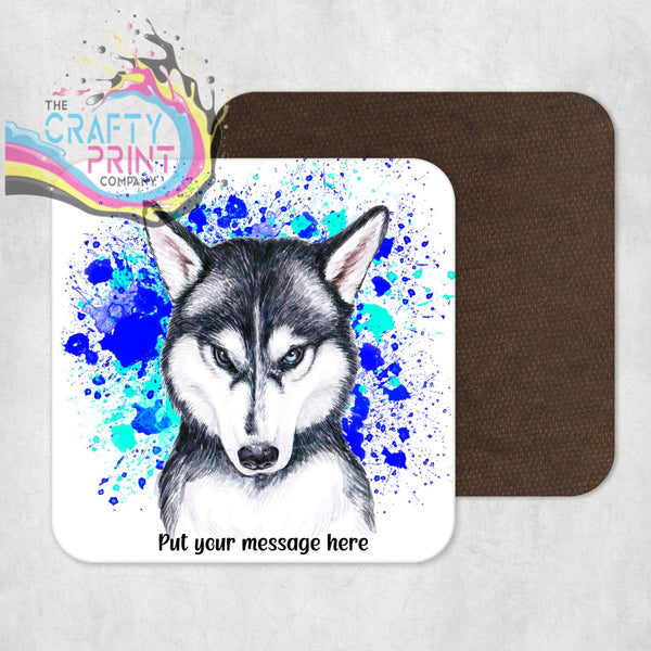 Husky Paint Splatter Personalised Coaster - Blue - Green -