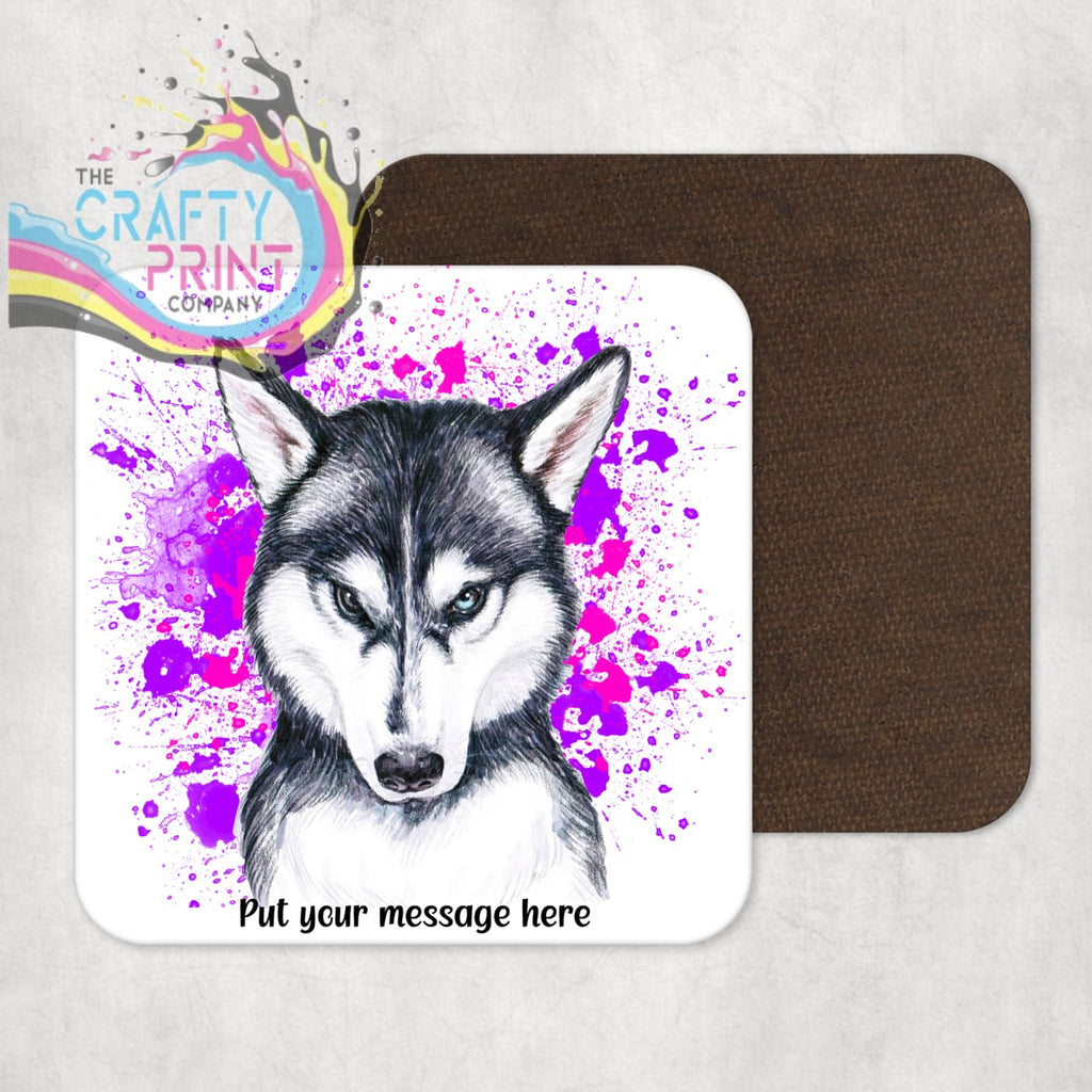 Husky Paint Splatter Personalised Coaster - Pink - Purple -
