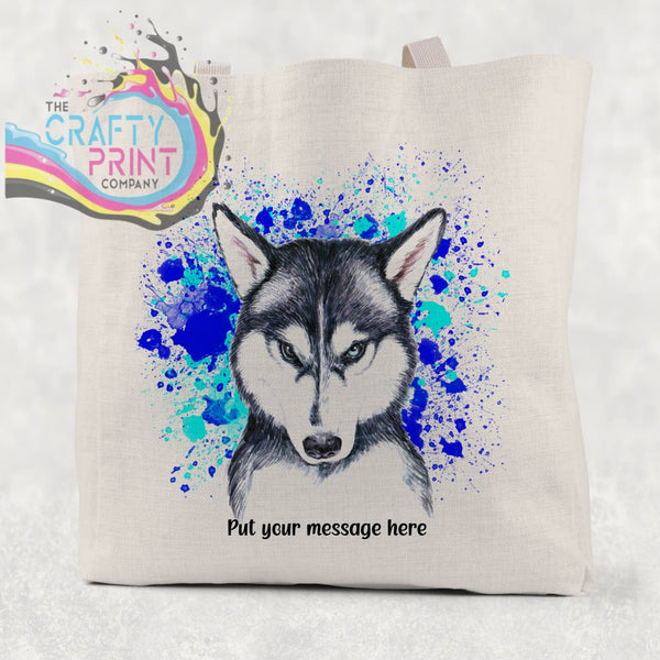 Husky Paint Splatter Personalised Cotton Tote Bag - Blue -