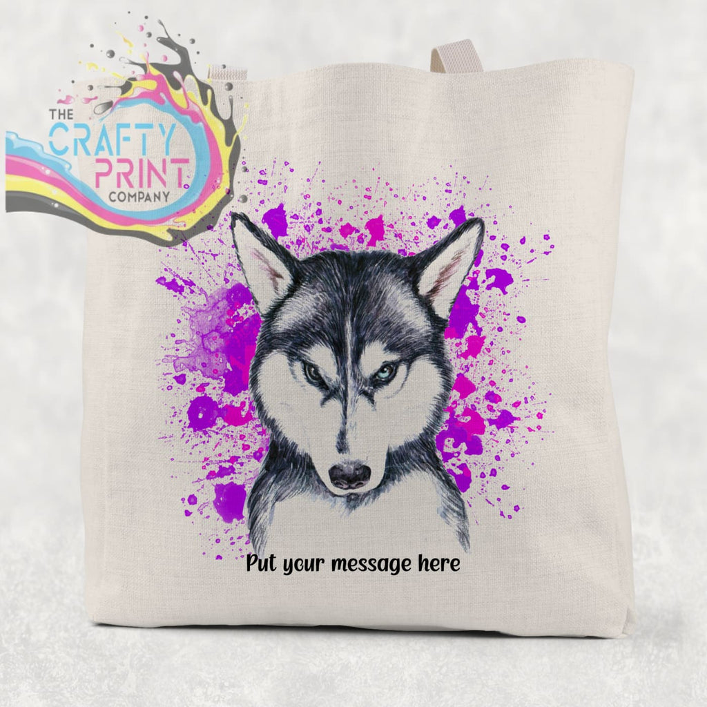 Husky Paint Splatter Personalised Cotton Tote Bag - Pink -
