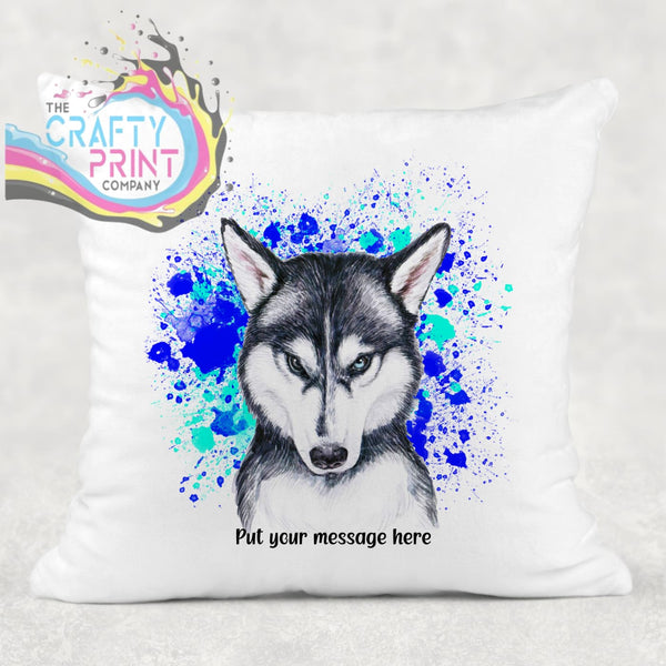 Husky Paint Splatter Personalised Cushion - Blue - Green -