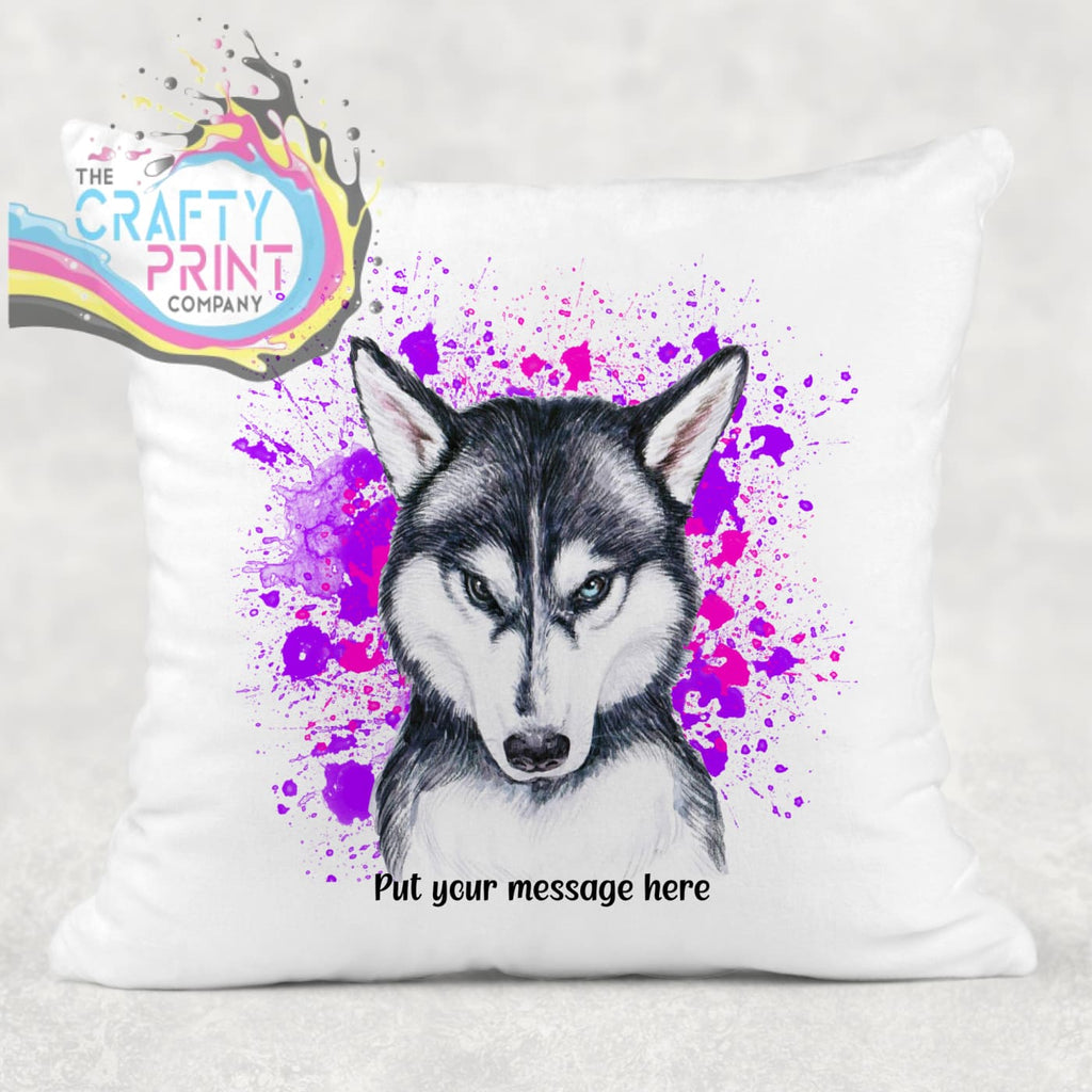Husky Paint Splatter Personalised Cushion - Pink - Purple -