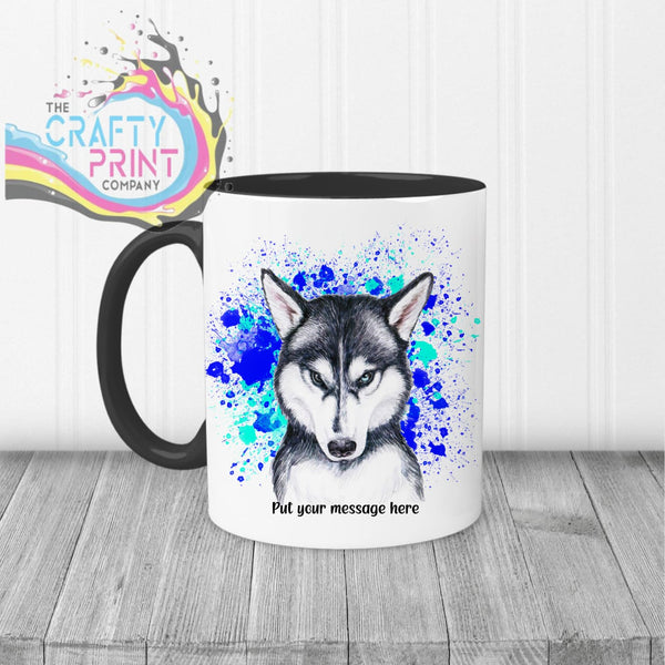 Husky Paint Splatter Personalised Mug - Black Handle & Inner