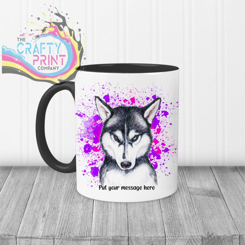 Husky Paint Splatter Personalised Mug - Black Handle & Inner