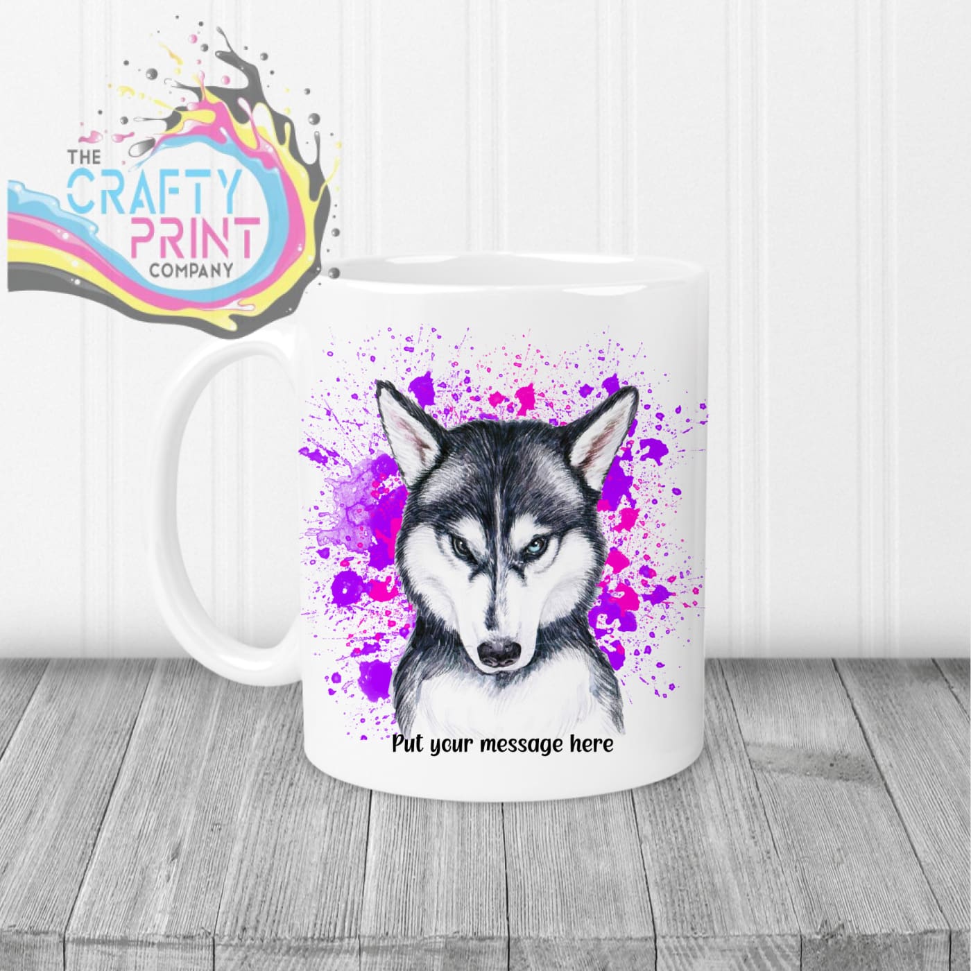 Husky Paint Splatter Personalised Mug - White Handle &