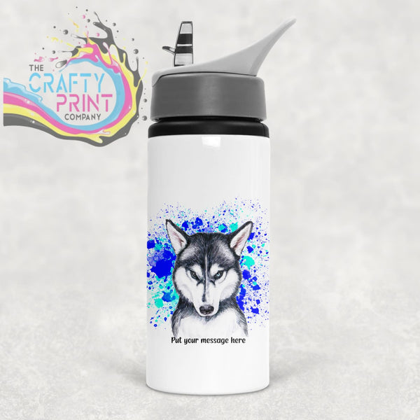 Husky Paint Splatter Personalised Sports Water Bottle