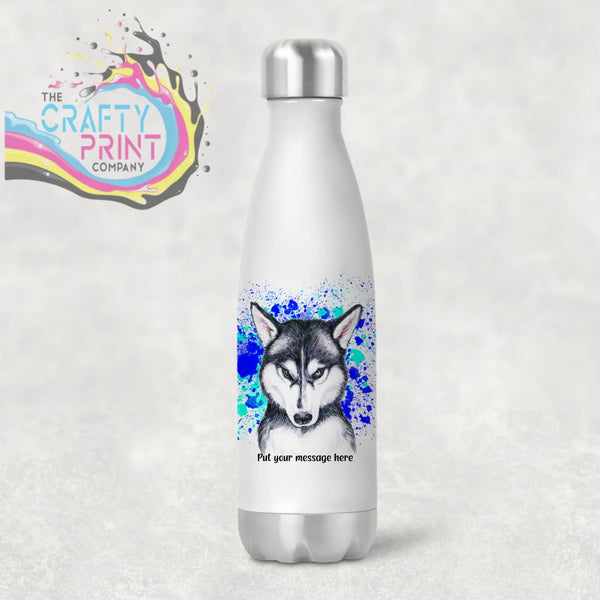 Husky Paint Splatter Personalised Water Bottle - Blue -