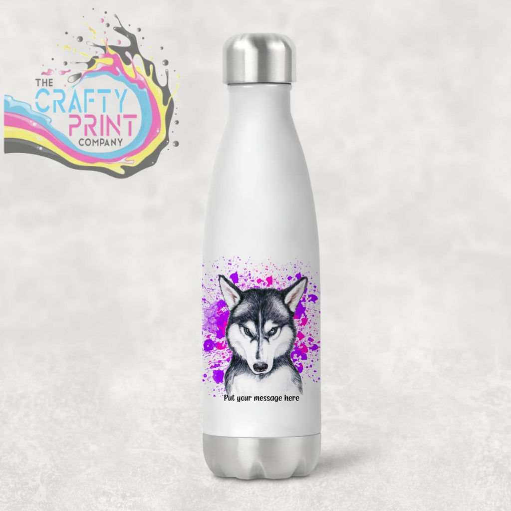 Husky Paint Splatter Personalised Water Bottle - Pink -