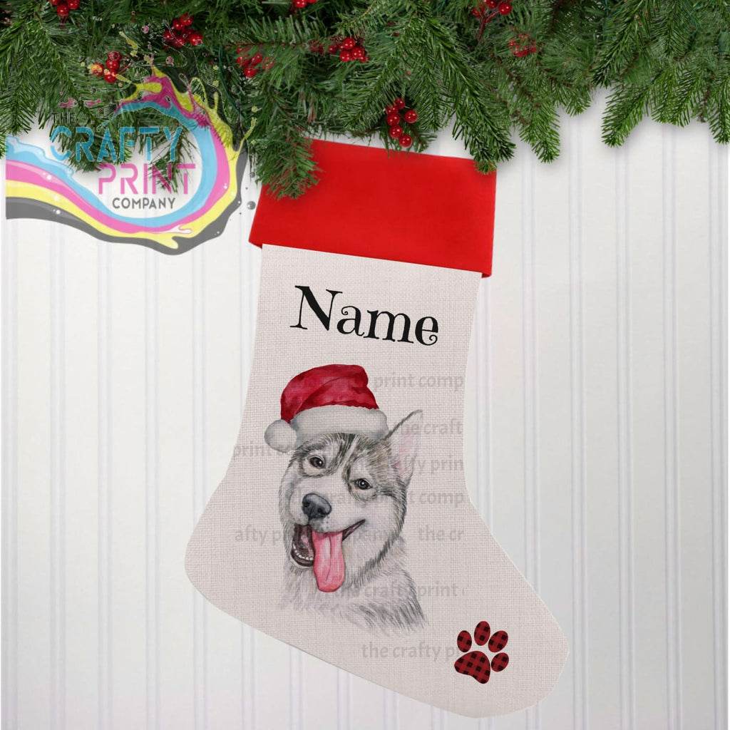 Husky Personalised Linen Christmas Stocking - Holiday