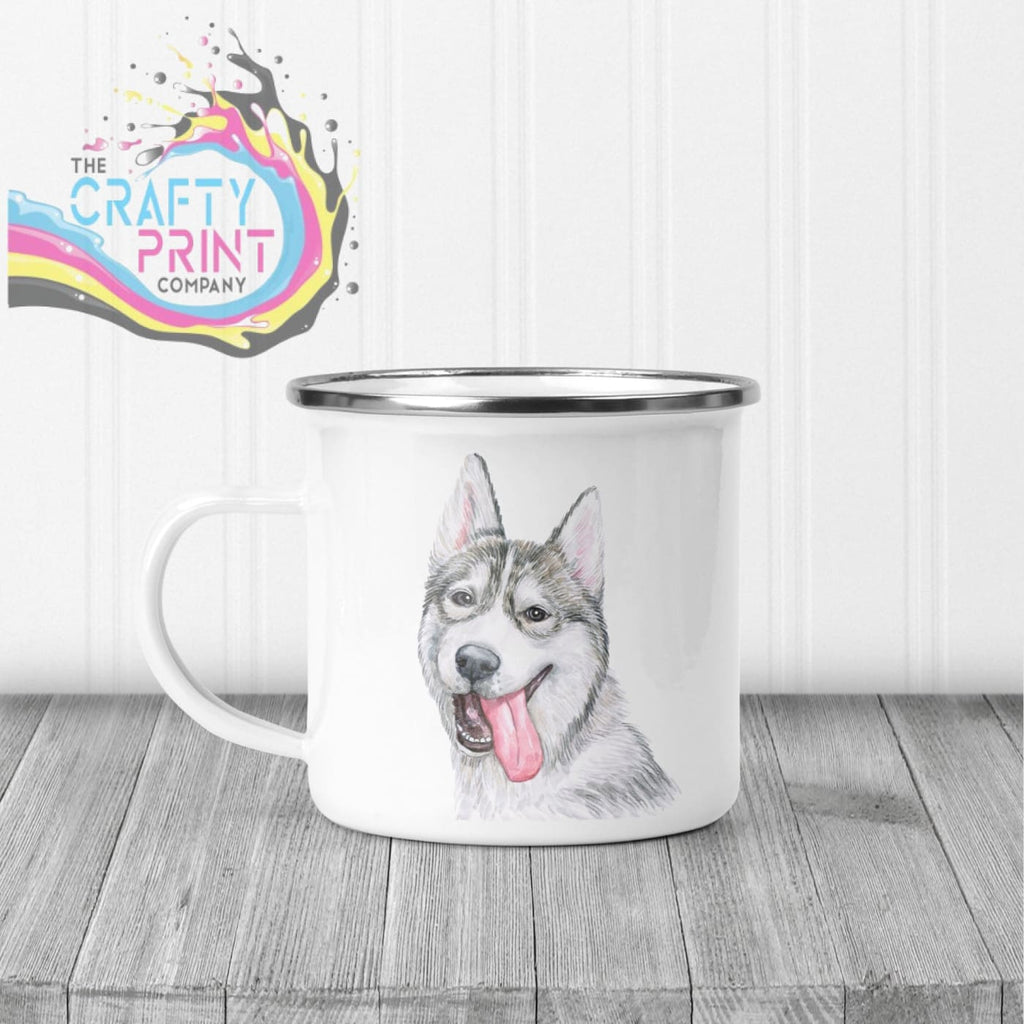 Husky Tongue Out Mug - Enamel - Mugs