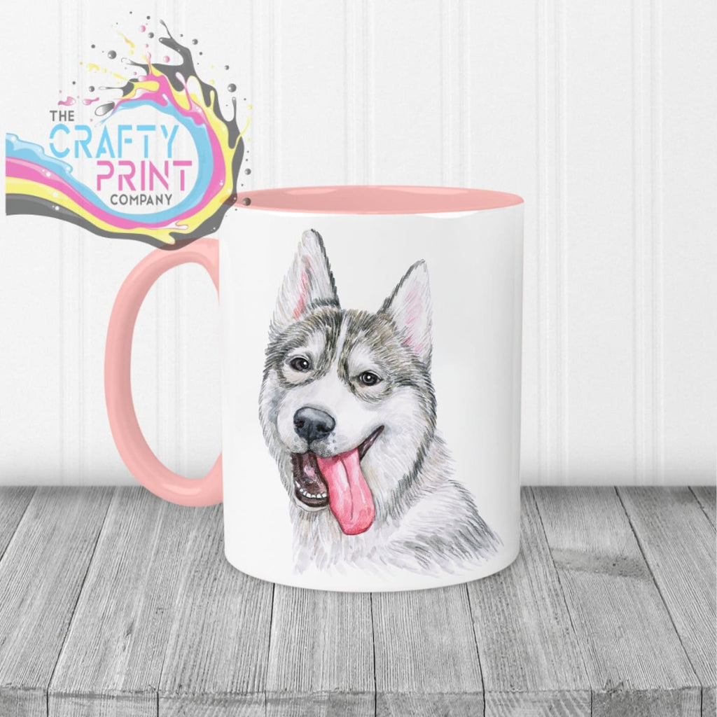 Husky Tongue Out Mug - Pink Handle & Inner - Mugs