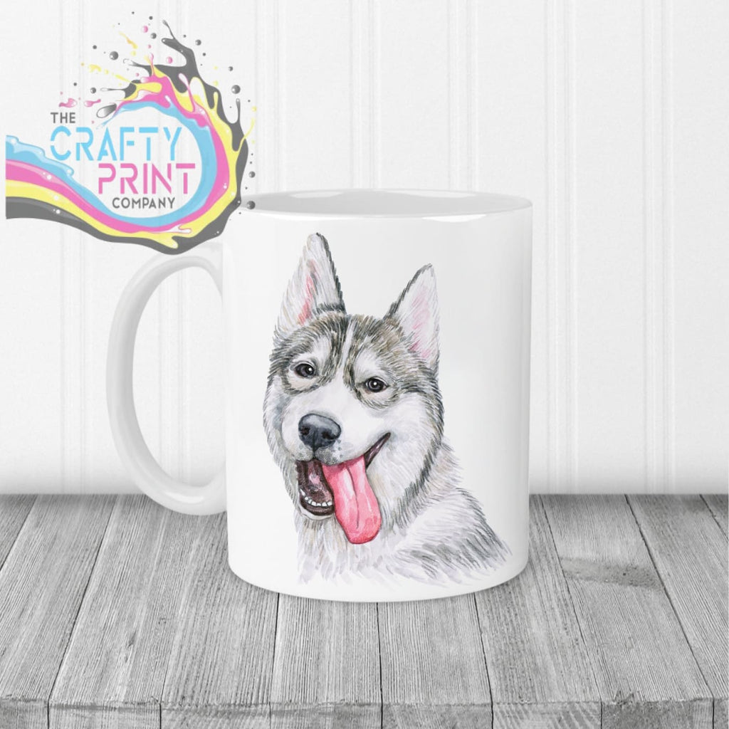 Husky Tongue Out Mug - White Handle & Inner - Mugs