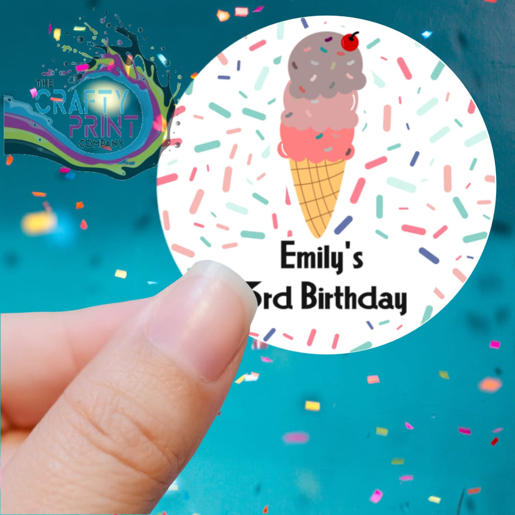 Ice Cream Cone Birthday Printed Sticker - X Small 25mm - 68