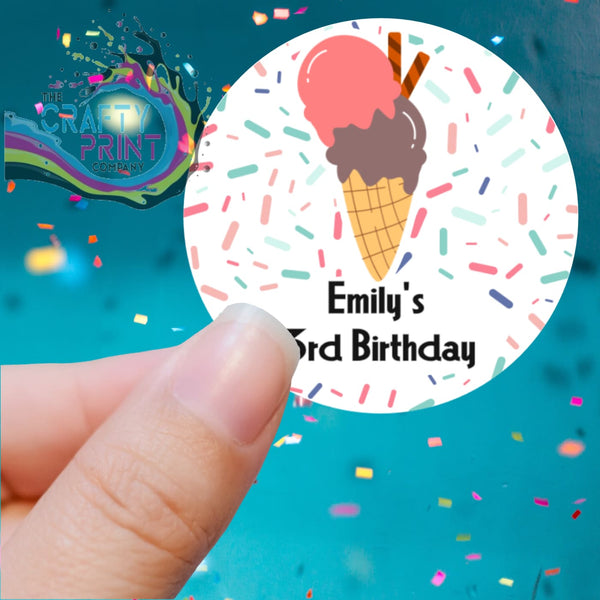 Ice Cream Cone Birthday Printed Sticker - X Small 25mm - 68