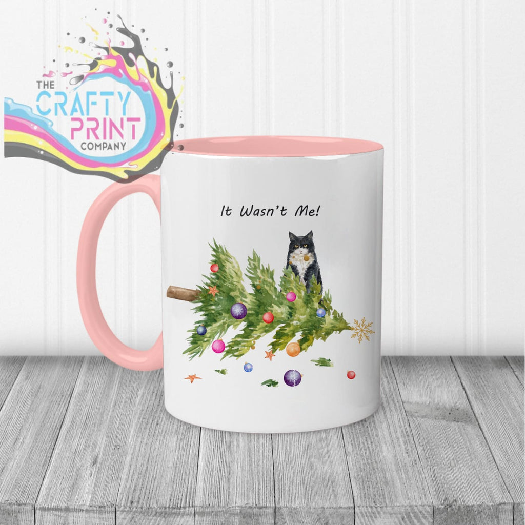 It wasn’t me Christmas Tree Cat Mug - Pink Handle & Inner