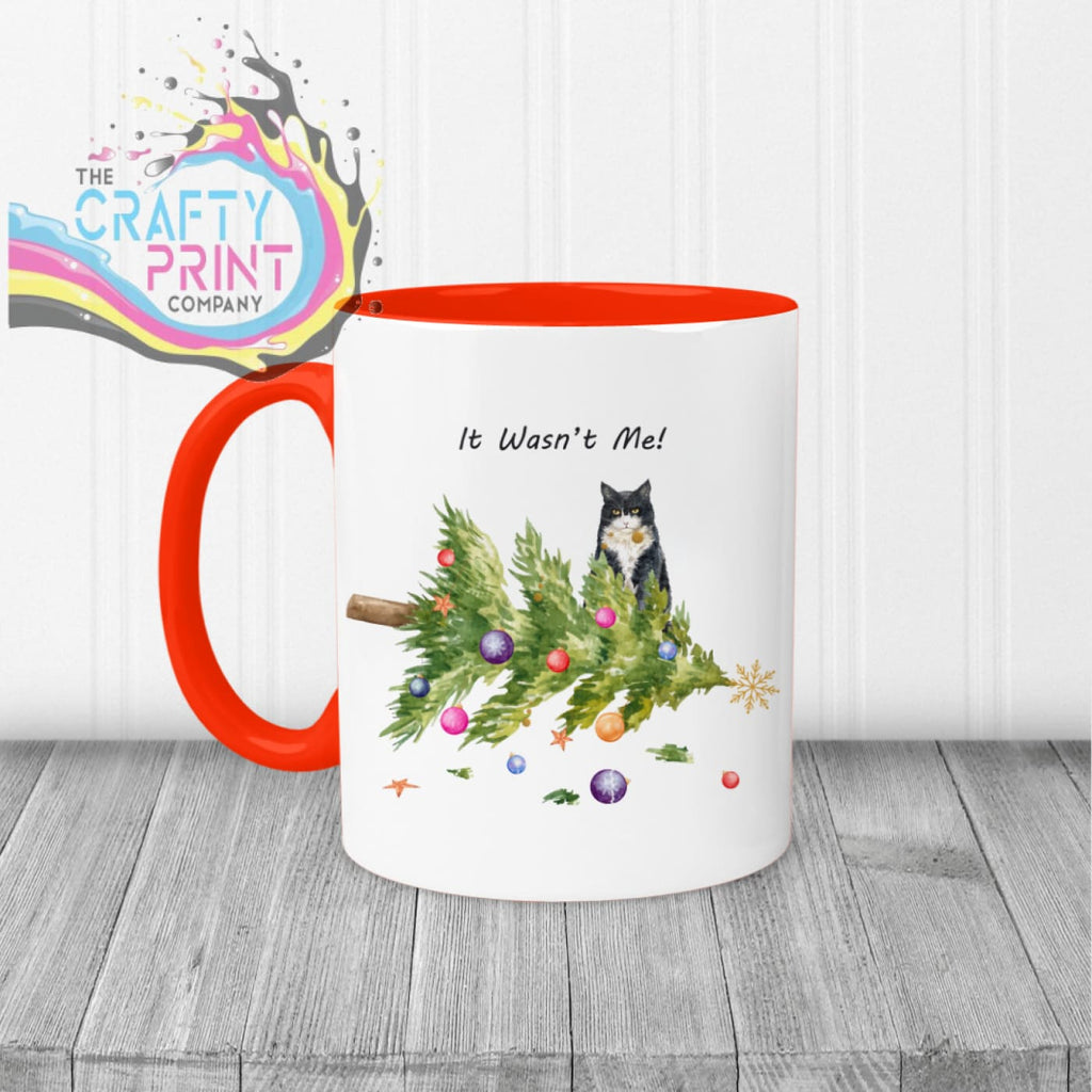 It wasn’t me Christmas Tree Cat Mug - Red Handle & Inner
