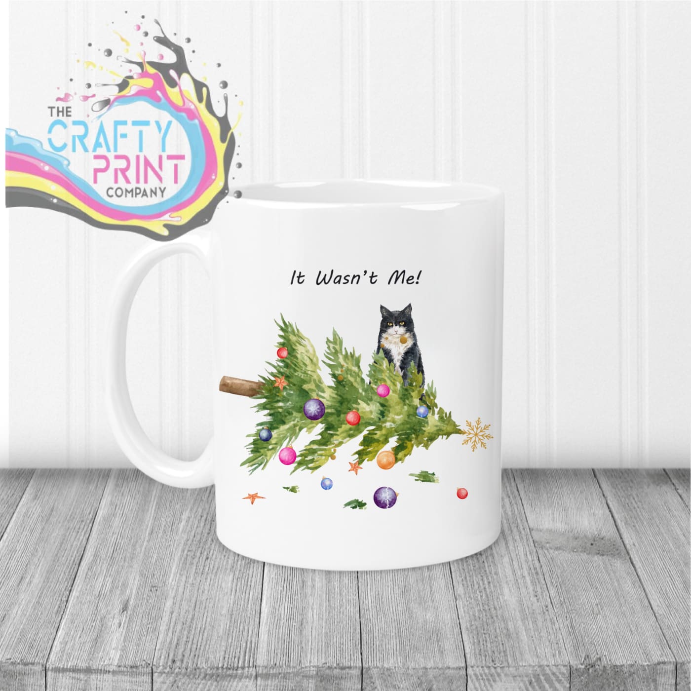 It wasn’t me Christmas Tree Cat Mug - White Handle & Inner