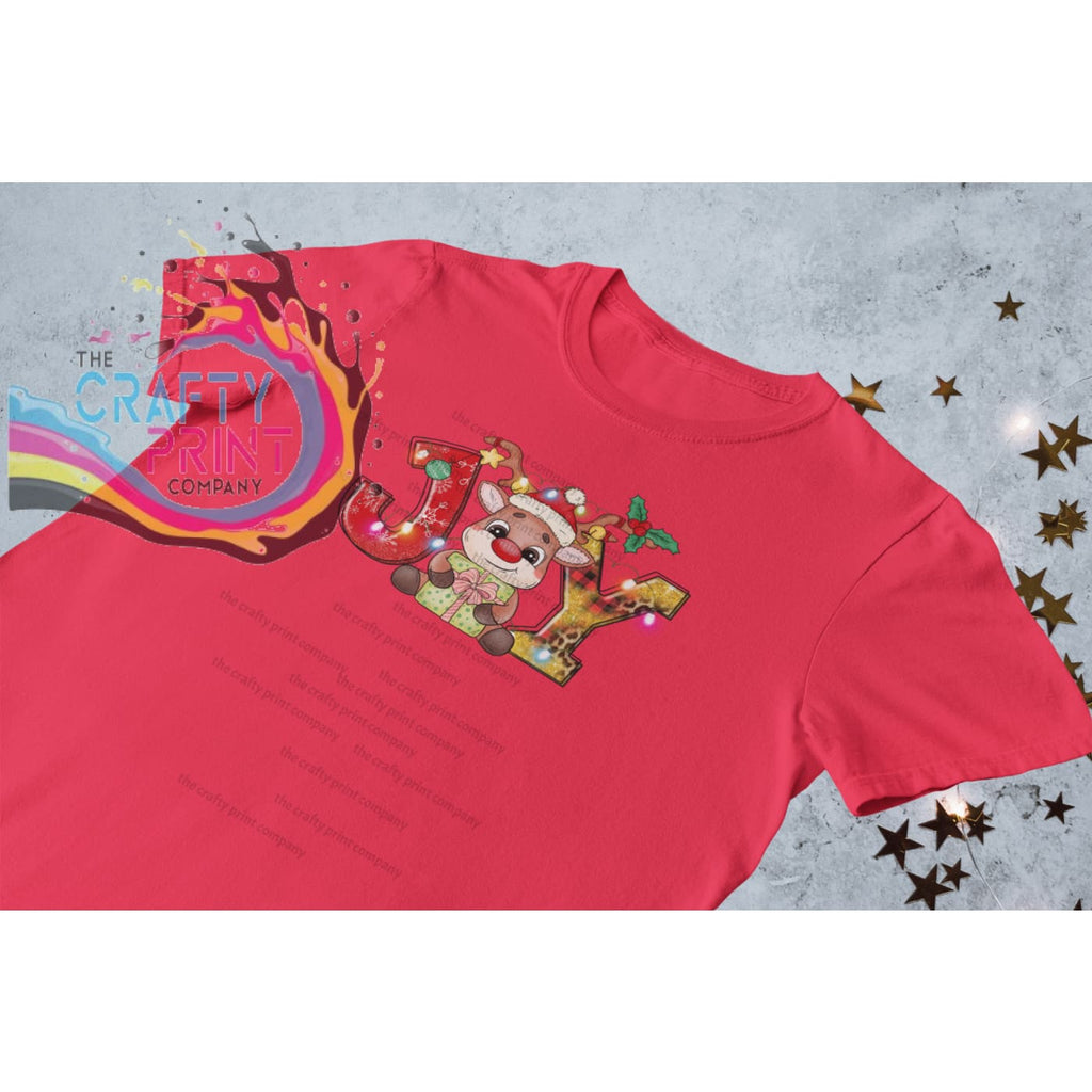 Joy Reindeer Children’s T-shirt - Red / 3-4 Years - Shirts &