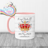 King Charles III Coronation 2023 Crown Mug - Pink Handle &