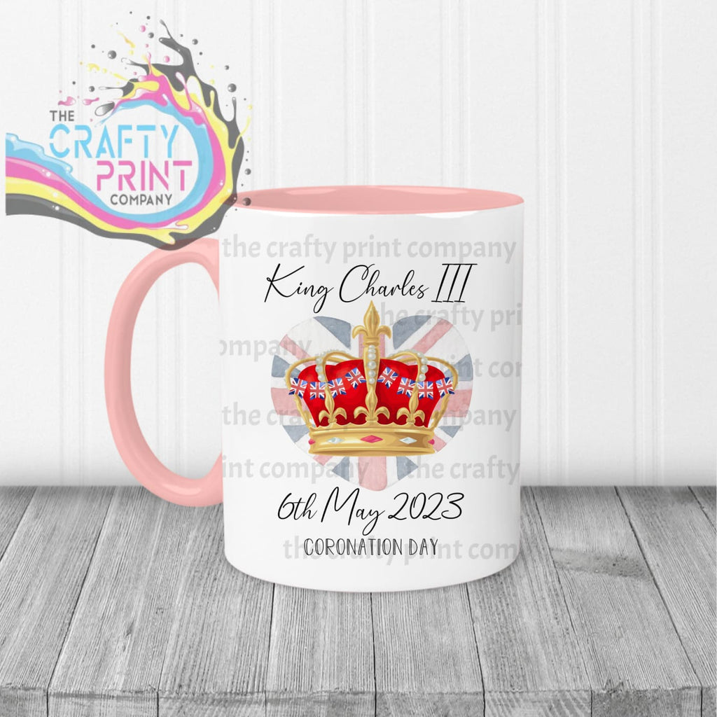 King Charles III Coronation 2023 Crown Mug - Pink Handle &