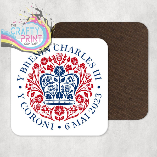 Official King Charles III Coronation Logo Coaster - Welsh -