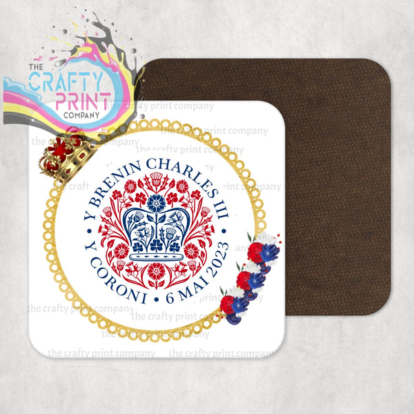 King Charles III Coronation Logo Crown Flowers Coaster -