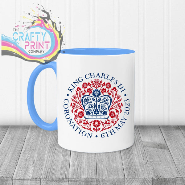 Official King Charles III Coronation Logo Mug - Blue Handle