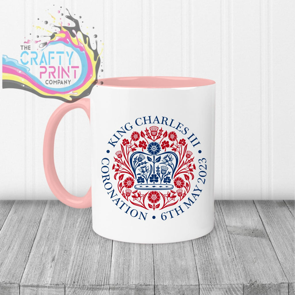 Official King Charles III Coronation Logo Mug - Pink Handle