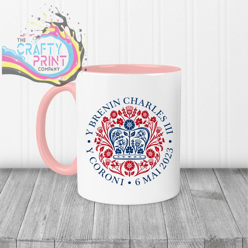 Official King Charles III Coronation Logo Mug - Pink Handle