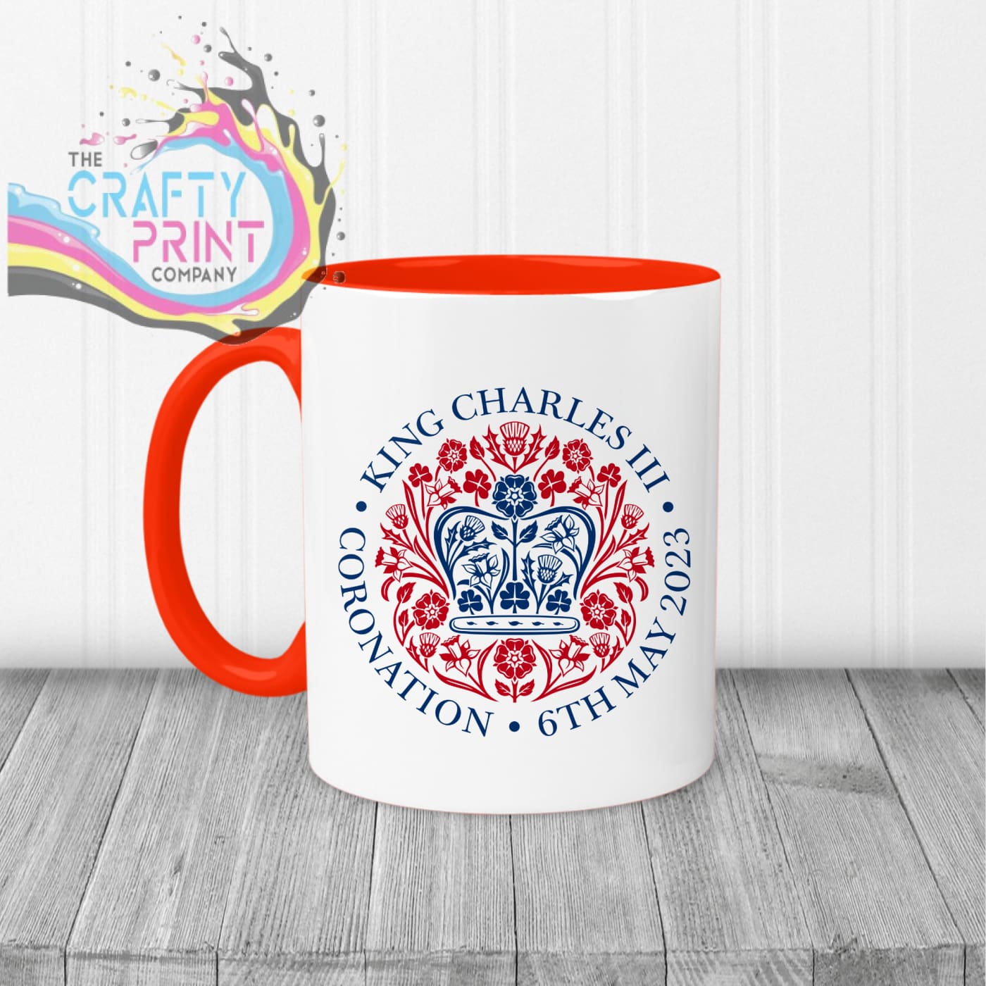 Official King Charles III Coronation Logo Mug - Red Handle