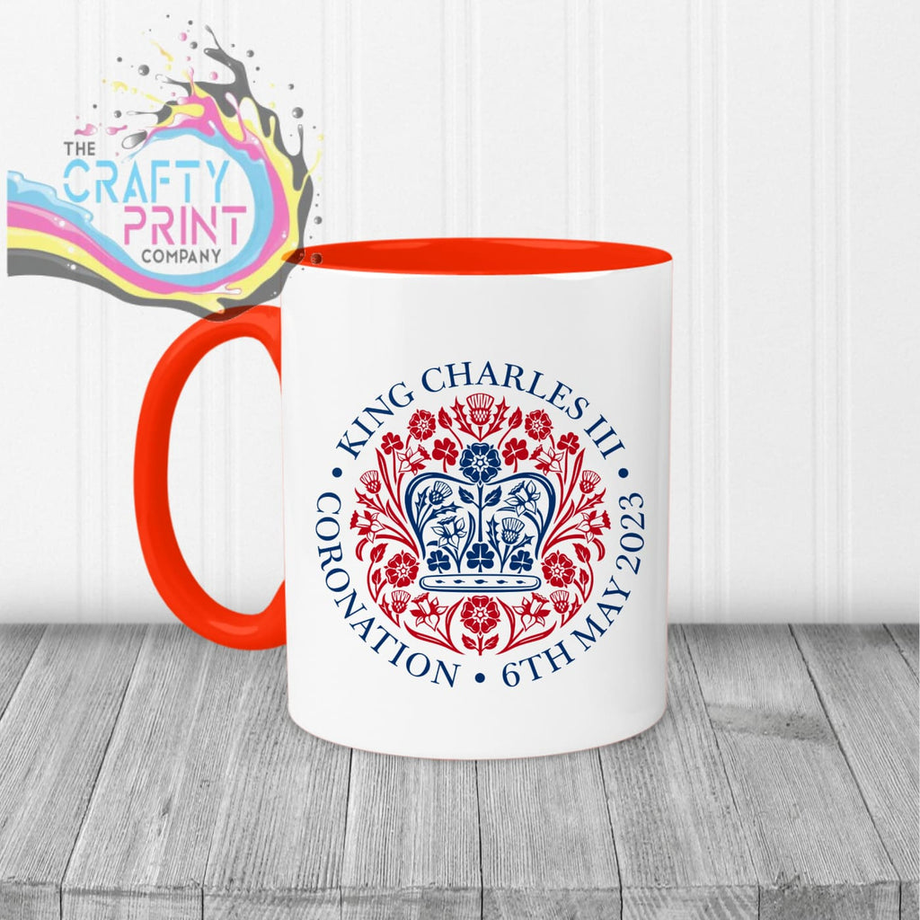 Official King Charles III Coronation Logo Mug - Red Handle &
