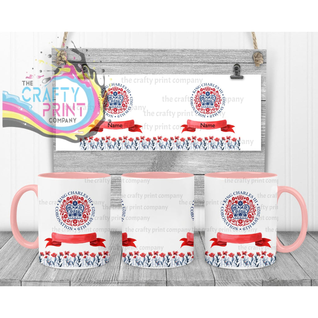 King Charles III Coronation Logo Scroll Mug - Pink Handle &