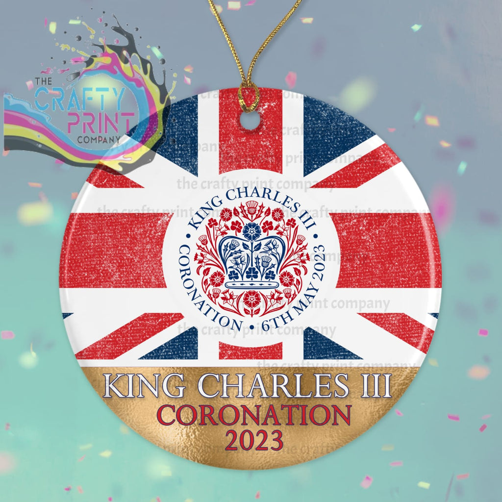 King Charles III Coronation Logo with Flag Ceramic Ornament