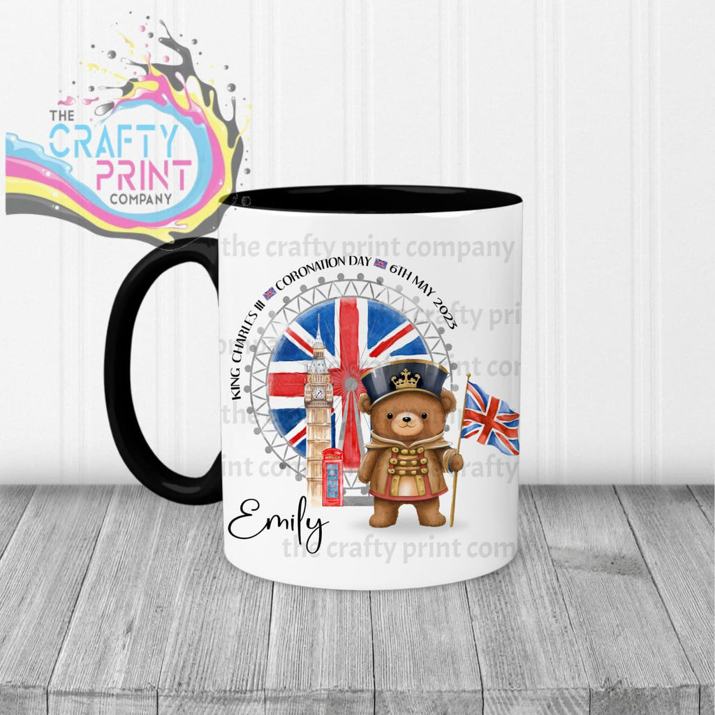 King Charles III Coronation Teddy Flag Mug - Black Handle &