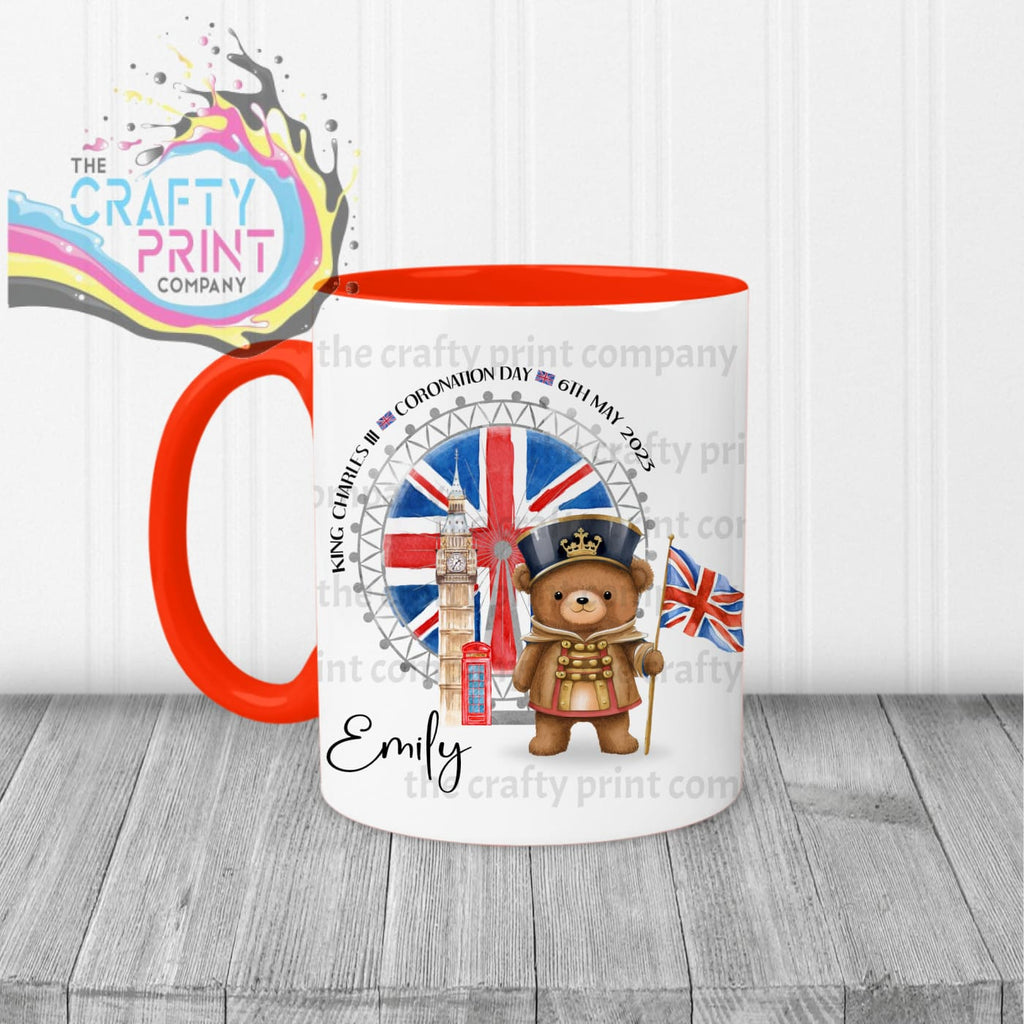 King Charles III Coronation Teddy Flag Mug - Red Handle &